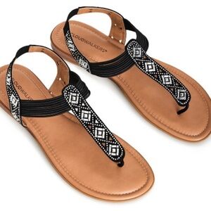 CLOUDWALKERS WIDE FIT 8.5W & 10W Black Nicola Embellished Thong Sandal SH05